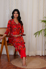Gulnaar Maroon straight kurta with pants