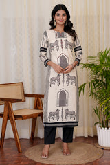 Midnight Cream straight kurta set with dupatta