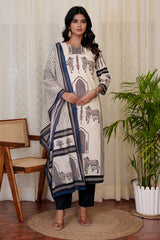 Midnight Cream straight kurta set with dupatta