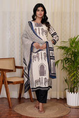 Midnight Cream straight kurta set with dupatta