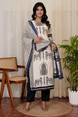 Midnight Cream straight kurta set with dupatta