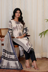 Midnight Cream straight kurta set with dupatta