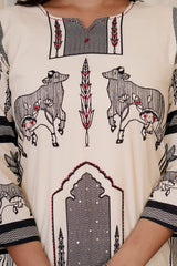 Midnight Cream straight kurta set with dupatta