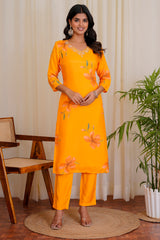 Bloom Yellow straight kurti set with dupatta