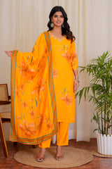 Bloom Yellow straight kurti set with dupatta