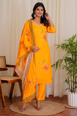 Bloom Yellow straight kurti set with dupatta