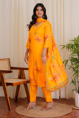 Bloom Yellow straight kurti set with dupatta