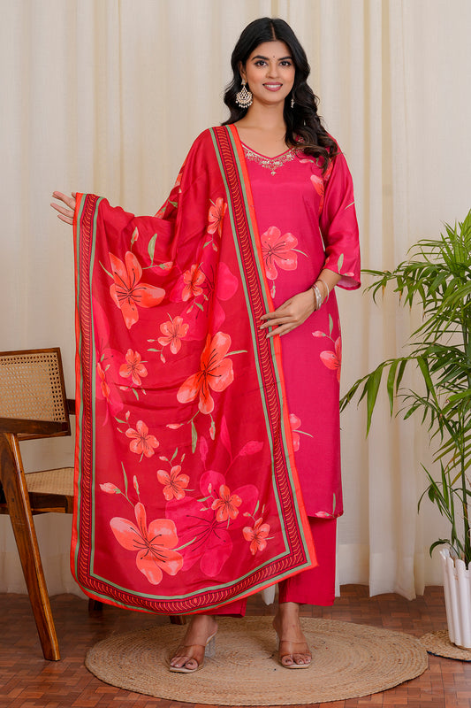 Bloom Red straight kurta with pants