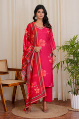 Bloom Red straight kurta with pants