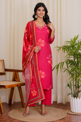 Bloom Red straight kurta with pants