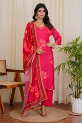 Bloom Red straight kurta with pants