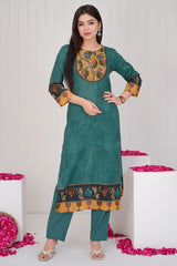 Firoza Forest Green  straight cut kurta set