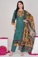 Firoza Forest Green  straight cut kurta set