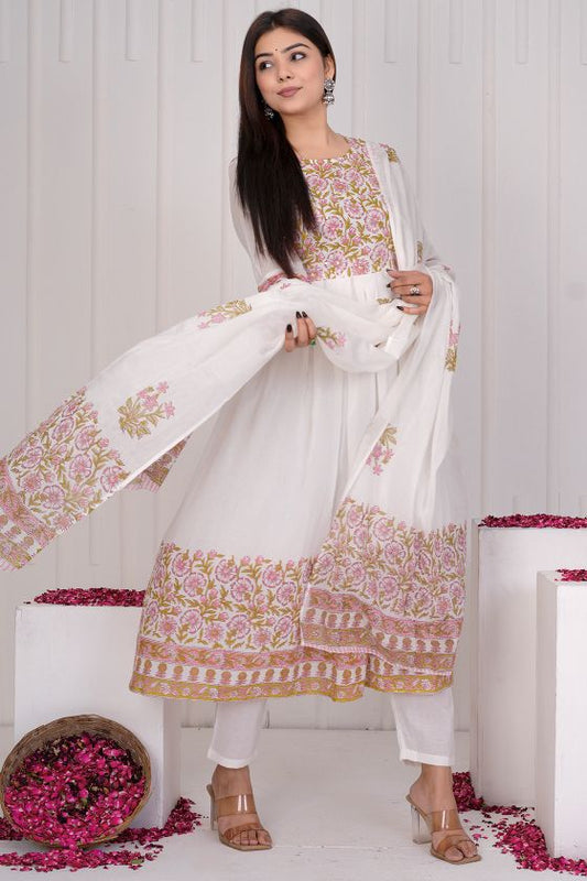 Blossom Mulmul Cotton anarkali suit set