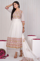 Blossom Mulmul Cotton anarkali suit set