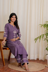 Saanjh Purple straight pant kurta set