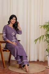 Saanjh Purple straight pant kurta set
