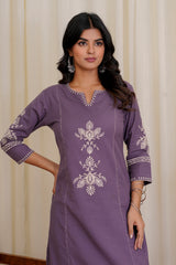 Saanjh Purple straight pant kurta set