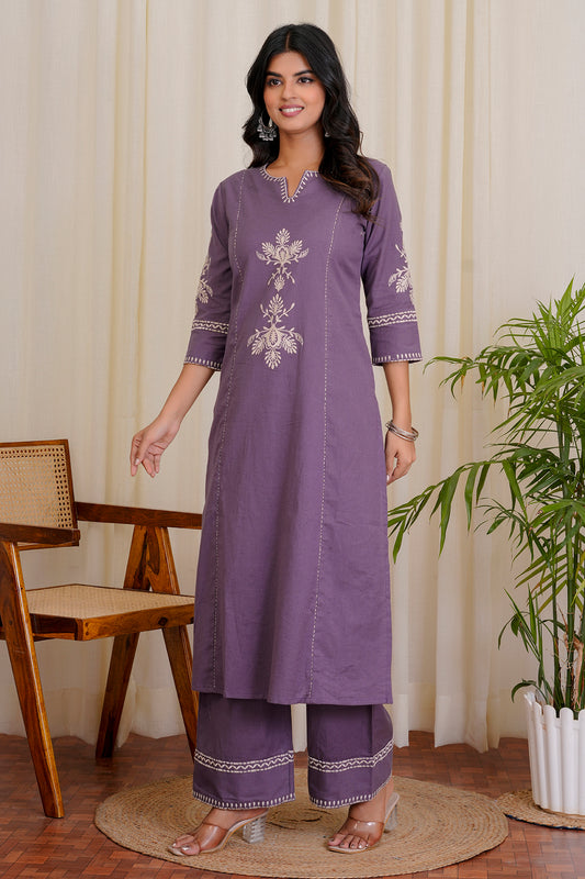 Saanjh Purple straight pant kurta set