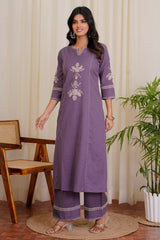 Saanjh Purple straight pant kurta set