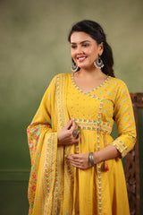 Seerat yellow cotton anarkali suit