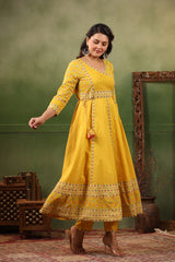 Seerat yellow cotton anarkali suit