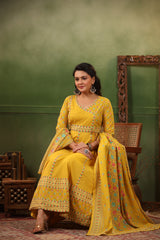 Seerat yellow cotton anarkali suit