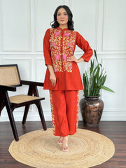 Mul-Chanderi Co-ord Set with Handcrafted Kashmiri Embroidery
