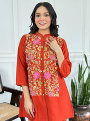 Mul-Chanderi Co-ord Set with Handcrafted Kashmiri Embroidery