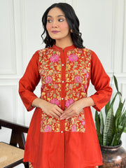 Mul-Chanderi Co-ord Set with Handcrafted Kashmiri Embroidery