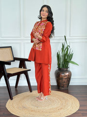 Mul-Chanderi Co-ord Set with Handcrafted Kashmiri Embroidery