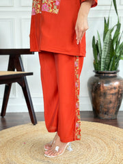 Mul-Chanderi Co-ord Set with Handcrafted Kashmiri Embroidery