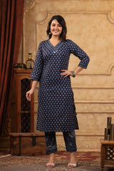 Chhaap blue cotton straight suit