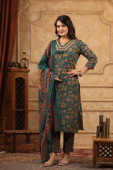 Gul Fern Green Cotton straight pant suit